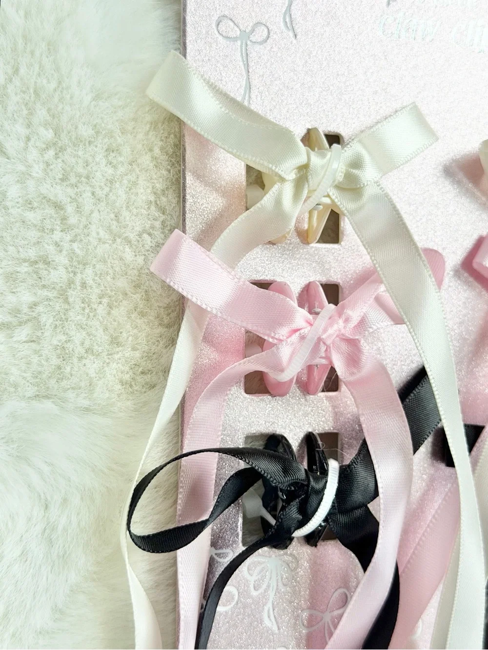 Ribbon Bow Claw Clips in Pink, Black & Cream